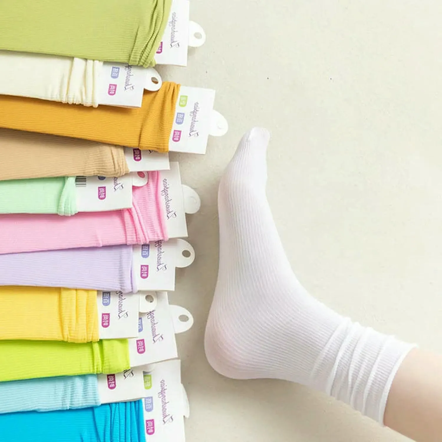 5 Pair Women Summer Soft Thin Solid Color Comfort Breathable Mid Tube Socks