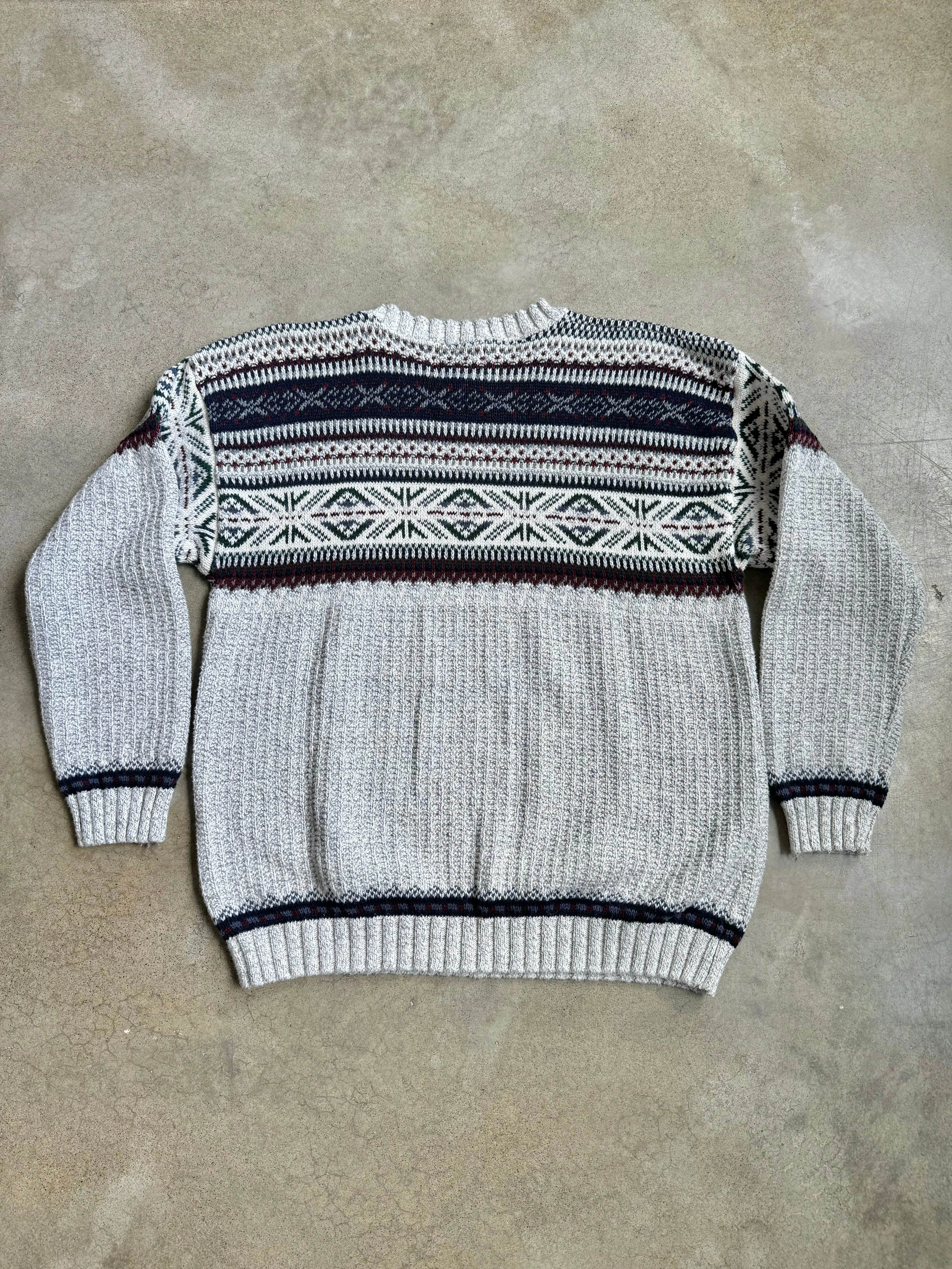 90s Vintage Patterned Cotton Knit Crewneck Sweater (L)