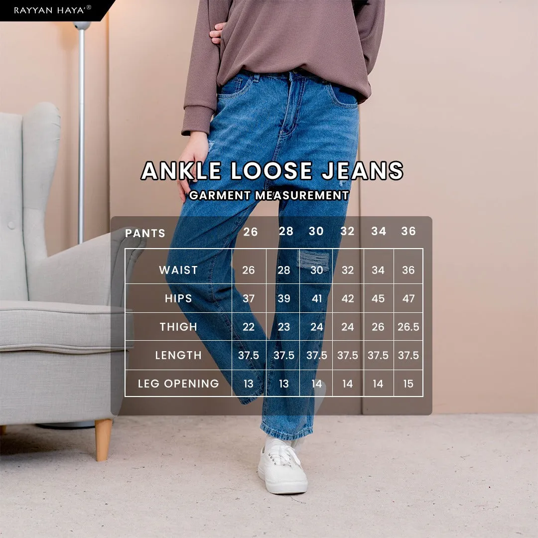 Ankle Loose Ripped Jeans  (Dark Blue)