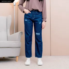 Ankle Loose Ripped Jeans  (Dark Blue)