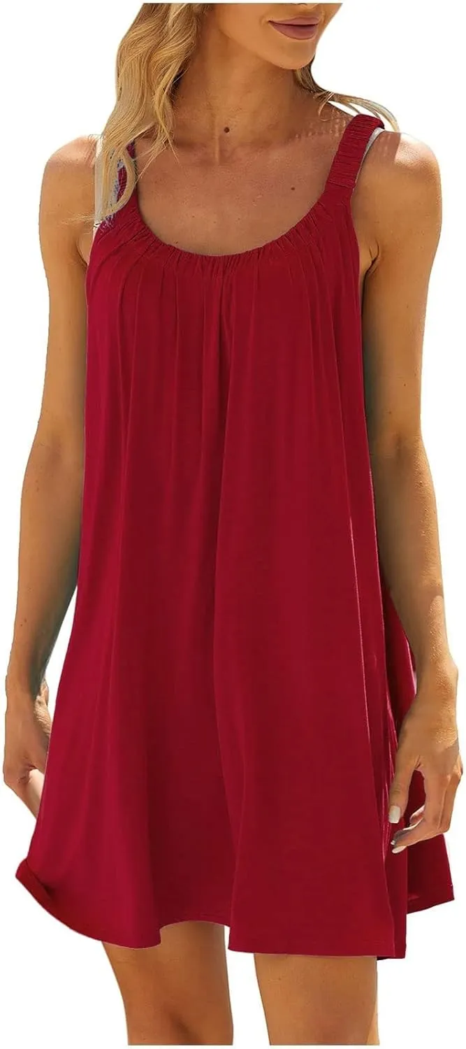 Beach Dresses for Women Sleeveless Bikini Beachwear Coverups Casual Vacation Short Summer Tshirt Tank Sundresses