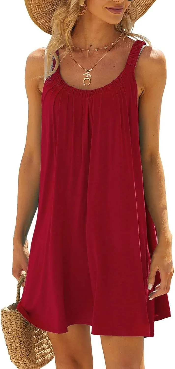 Beach Dresses for Women Sleeveless Bikini Beachwear Coverups Casual Vacation Short Summer Tshirt Tank Sundresses