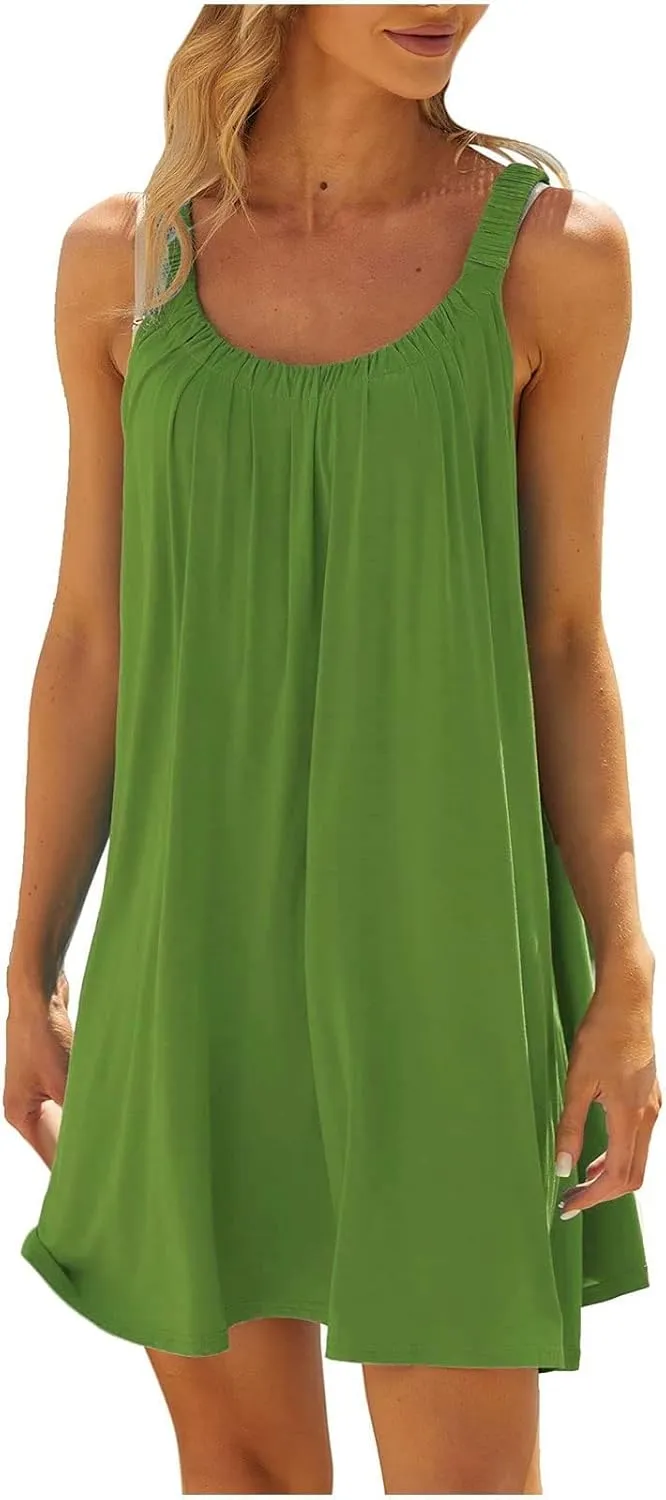 Beach Dresses for Women Sleeveless Bikini Beachwear Coverups Casual Vacation Short Summer Tshirt Tank Sundresses