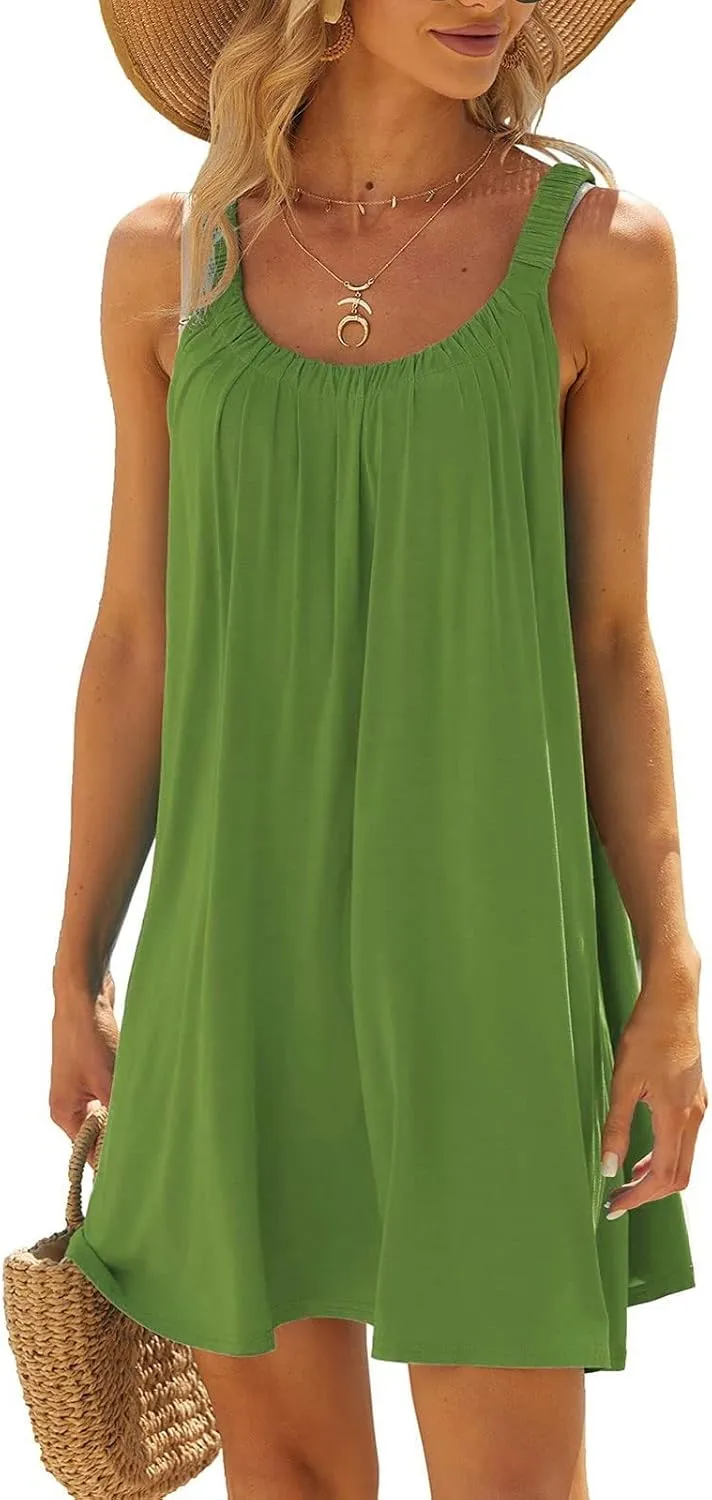 Beach Dresses for Women Sleeveless Bikini Beachwear Coverups Casual Vacation Short Summer Tshirt Tank Sundresses