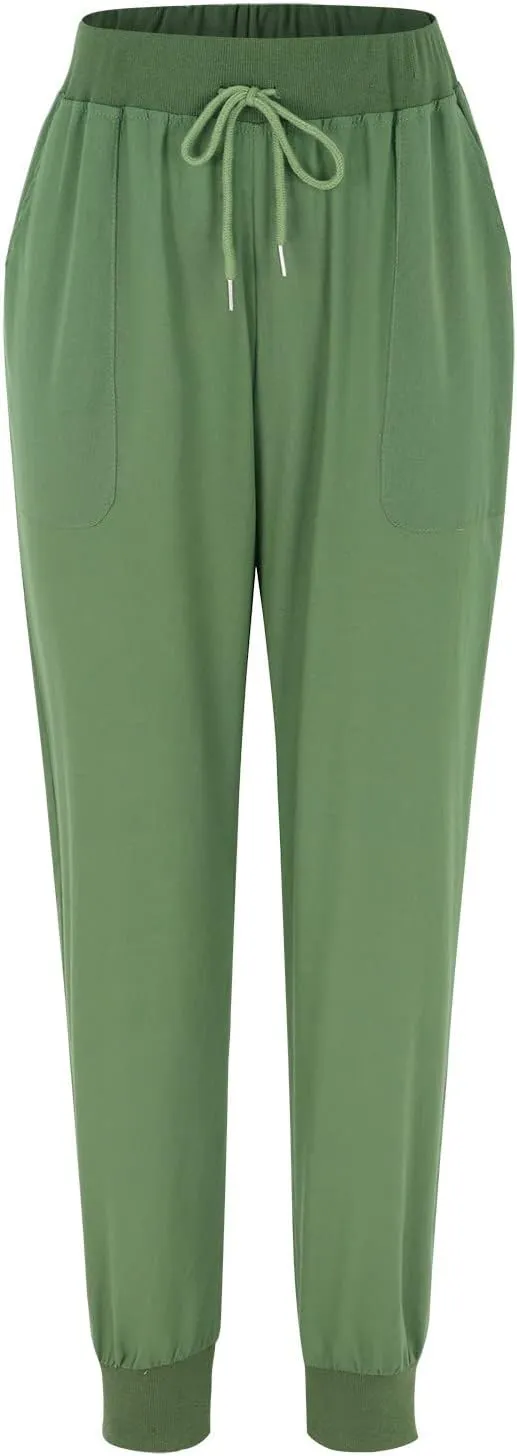 Casual Pants For Women Linen Elastic Waist Trousers Summer Baggy Straight Leg Comfort Tapered Pants with Pockets