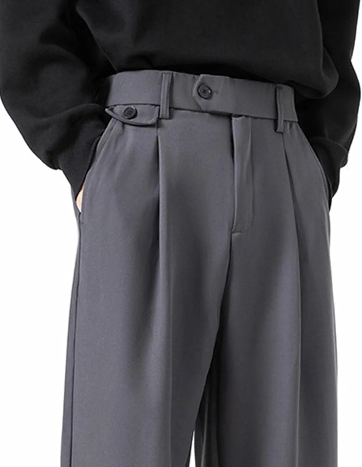 DGHM-JLMY Men's Pleated High Waist Straight Leg Pants Loose Fit Casual Pants Loose Wide Leg Suit Pant Trousers