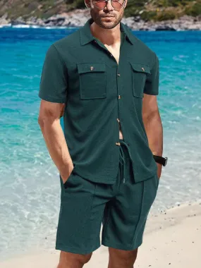 Front Pocket Top and Breathable Casual Shorts Set