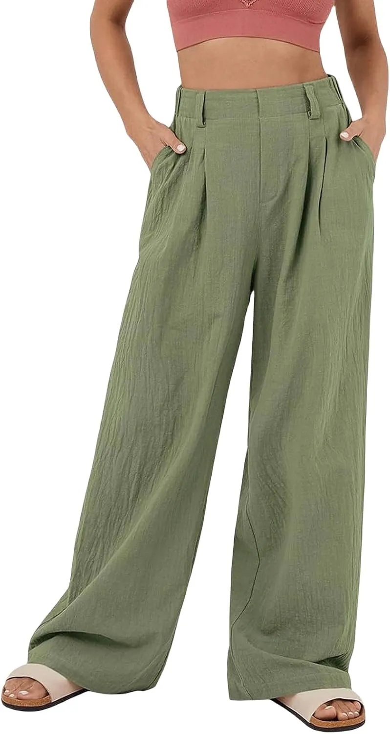 High Waisted Dress Pants for Women Casual Loose Wide Leg Pants Straight Leg Palazzo Pants with Pockets Long Trousers