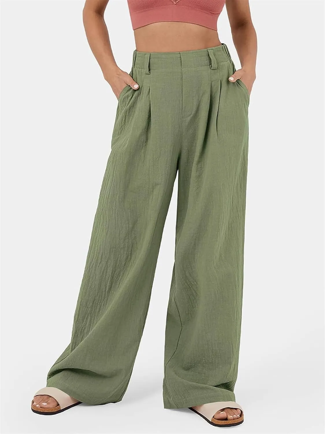 High Waisted Dress Pants for Women Casual Loose Wide Leg Pants Straight Leg Palazzo Pants with Pockets Long Trousers