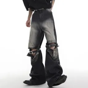 Hollow Patchwork Wide Leg Denim Pants