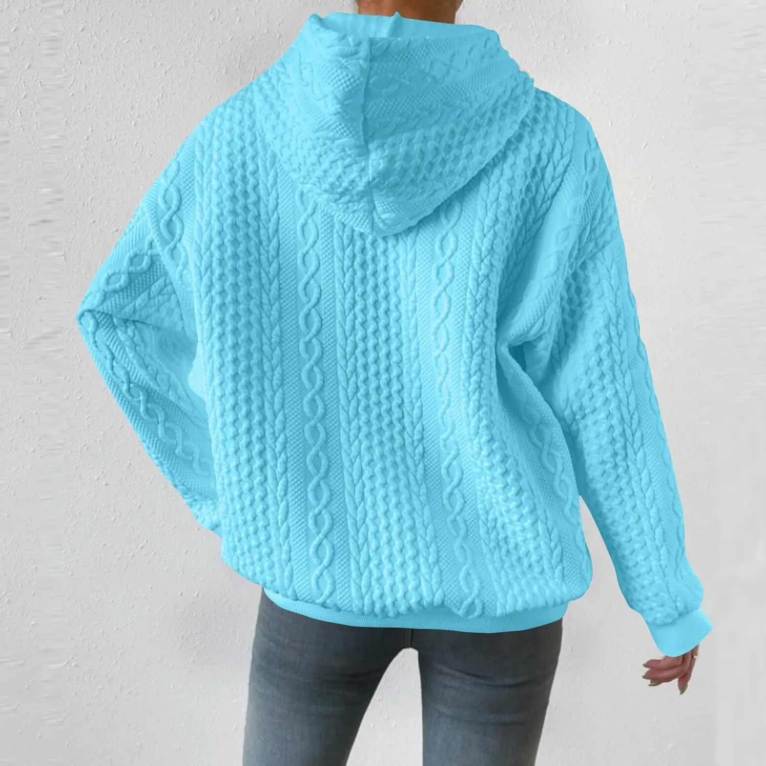 Hoodie Sweaters for Women Cable Knit Slouchy Long Sleeve Oversized Sweatshirt Cozy Chunky Y2K Hoodie Drawstring Pullover Tops