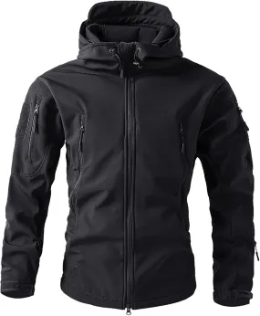 Men Soild Color Windproof Hooded Multipocket Jacket Military Tactical Rain Jackets Winter Warm Fleece Snowboard Coats