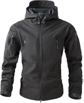 Men Soild Color Windproof Hooded Multipocket Jacket Military Tactical Rain Jackets Winter Warm Fleece Snowboard Coats