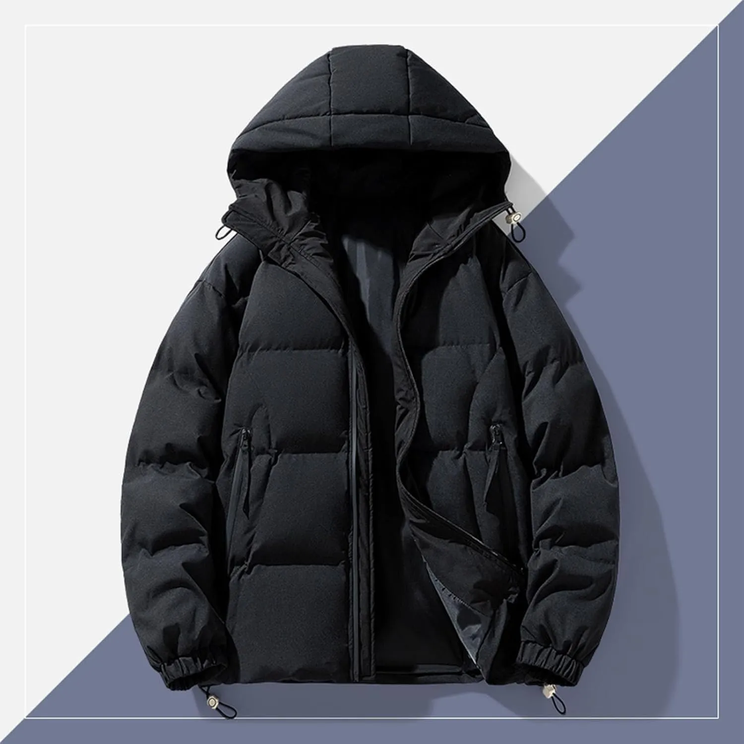 Mens Lightweight Packable Puffer Jacket Hooded Insulated Thermal Soft Puffy Winter Jackets Hooded Quilted Puffer Coat