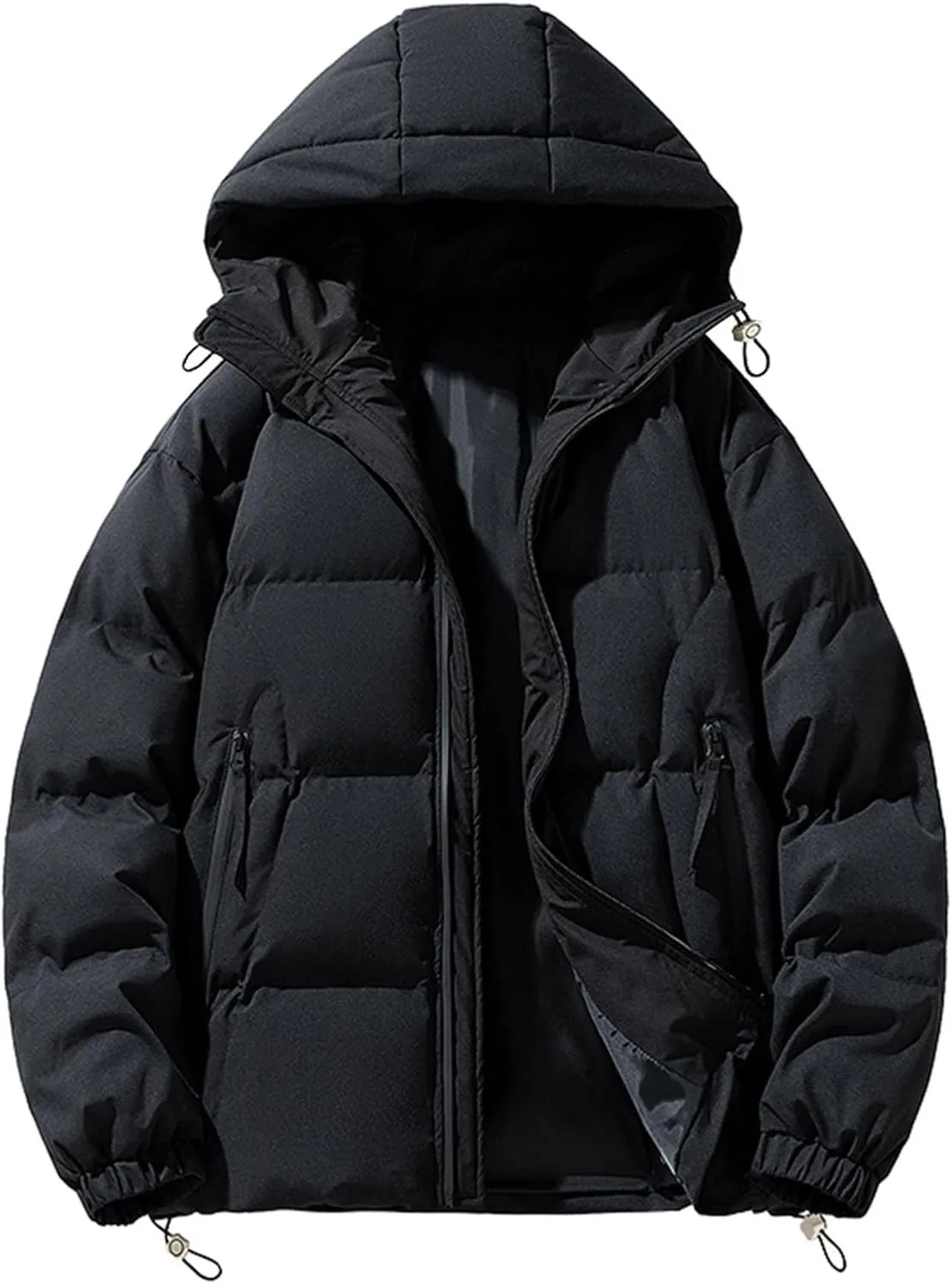 Mens Lightweight Packable Puffer Jacket Hooded Insulated Thermal Soft Puffy Winter Jackets Hooded Quilted Puffer Coat