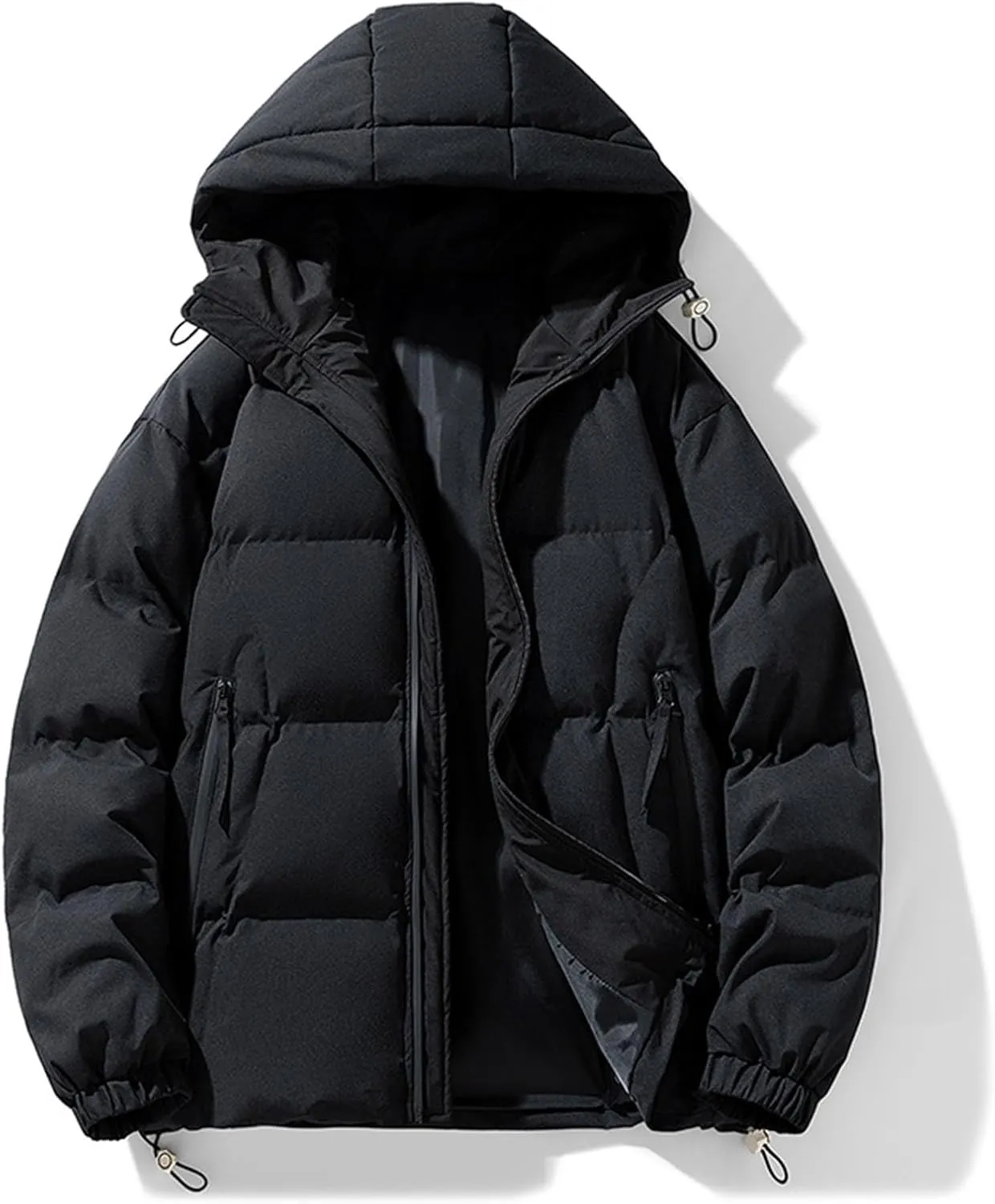 Mens Lightweight Packable Puffer Jacket Hooded Insulated Thermal Soft Puffy Winter Jackets Hooded Quilted Puffer Coat