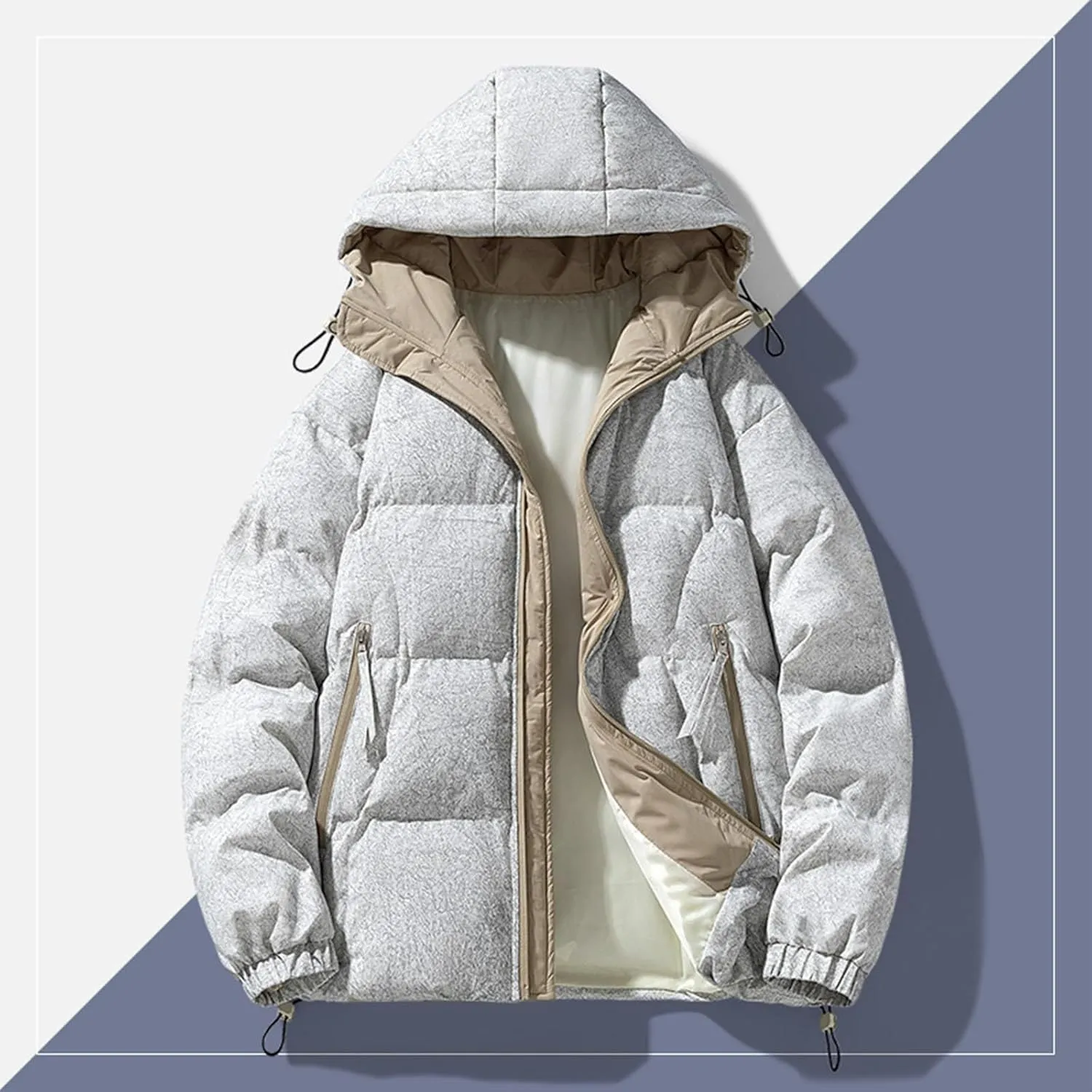 Mens Puffer Jacket Lightweight Detachable Hood Puffy Winter Down Jacket Warm Quilted Insulated Warm Outwear Coats