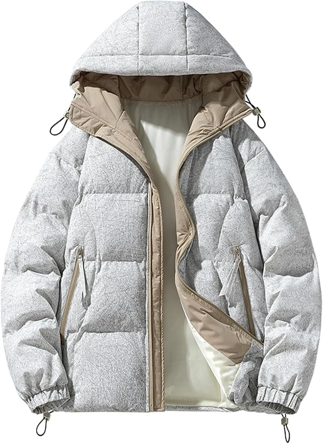 Mens Puffer Jacket Lightweight Detachable Hood Puffy Winter Down Jacket Warm Quilted Insulated Warm Outwear Coats