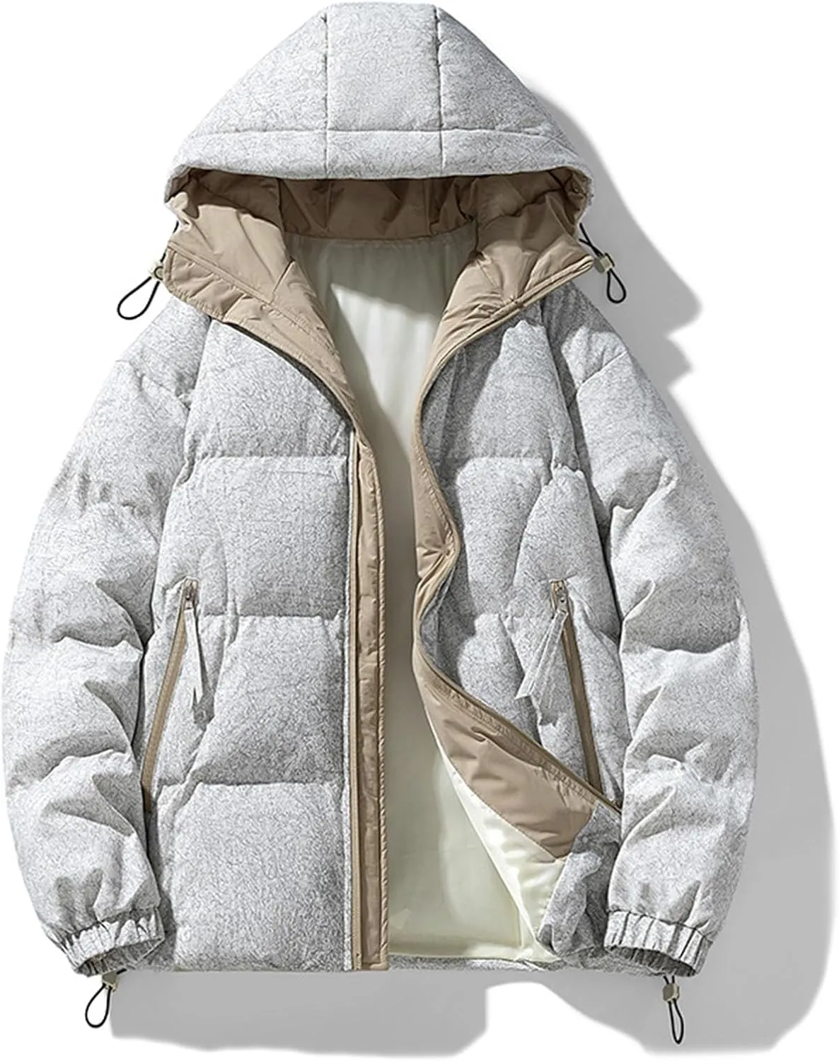 Mens Puffer Jacket Lightweight Detachable Hood Puffy Winter Down Jacket Warm Quilted Insulated Warm Outwear Coats