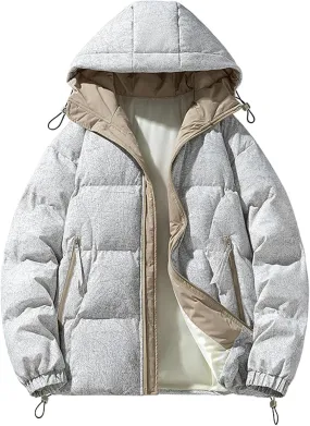 Mens Puffer Jacket Lightweight Detachable Hood Puffy Winter Down Jacket Warm Quilted Insulated Warm Outwear Coats