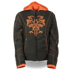 Milwaukee Performance Textile-SH1939-Ladies Black and Orange 3/4 Textile Jacket with Reflective Tribal Detail