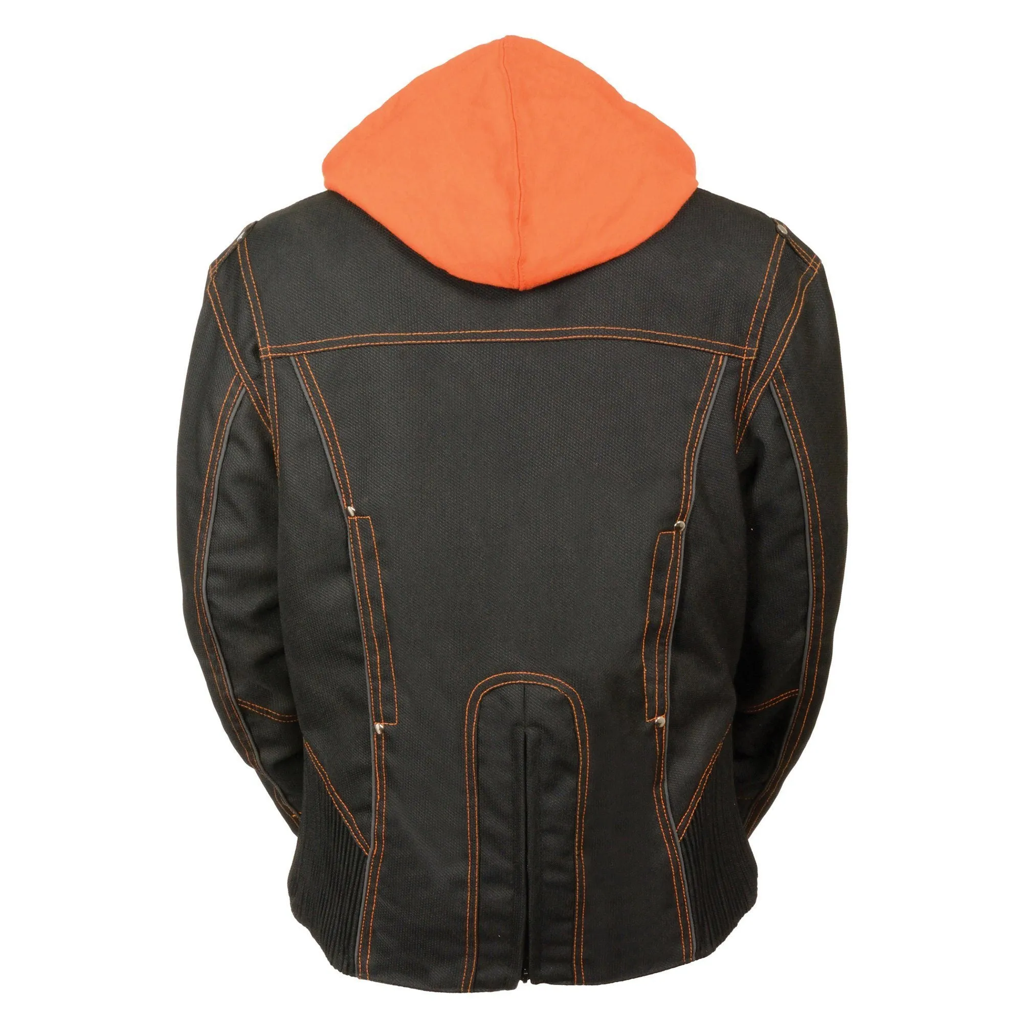 Milwaukee Performance Textile-SH1939-Ladies Black and Orange 3/4 Textile Jacket with Reflective Tribal Detail