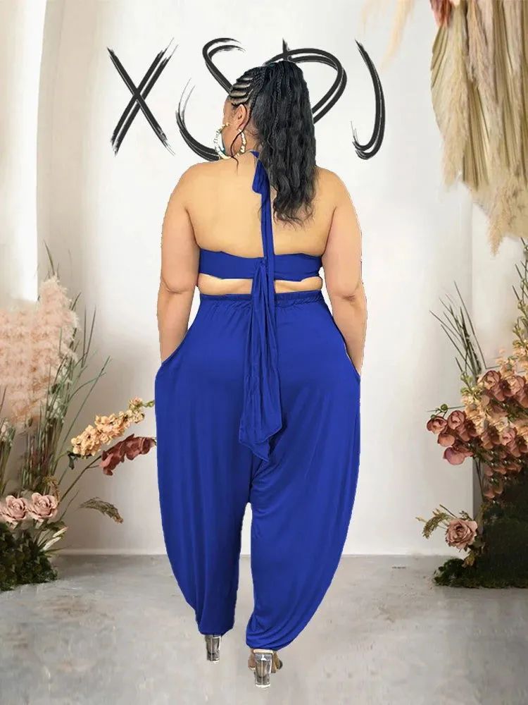 Office Lady Sleeveless Halter Top and Loose Pants