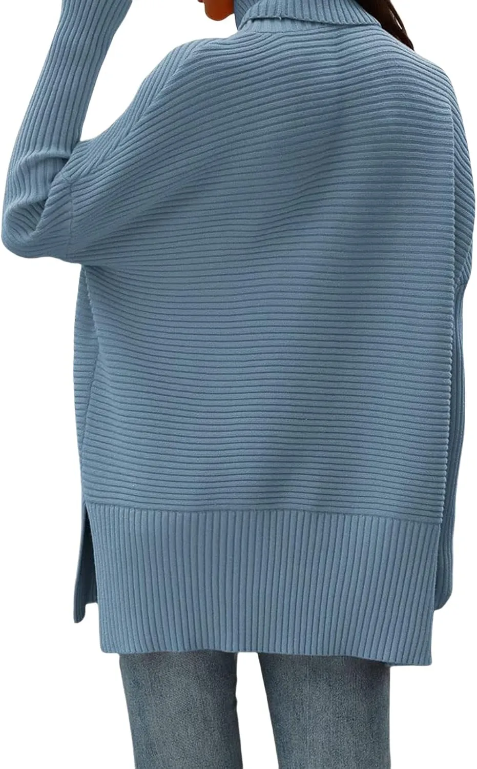 Oversized Turtleneck Sweaters for Women Batwing Long Sleeve Split Hem Pullover Sweater Cozy Baggy Ribbed Knit Jumper