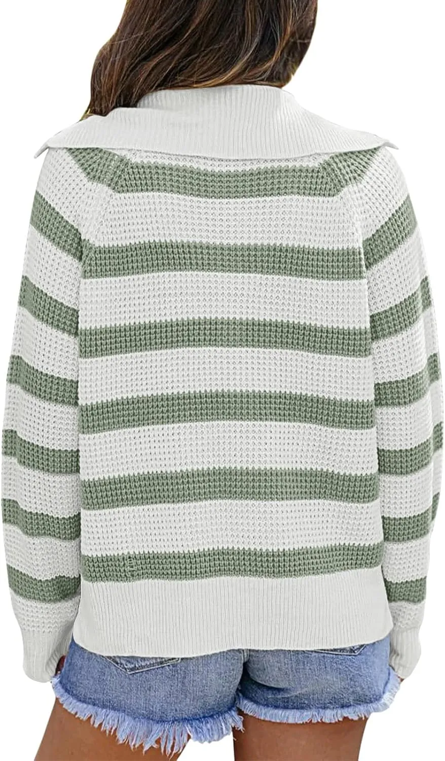 PINKMSTYLE Womens Striped Sweaters Button Henley Neck Long Sleeve Knitted Oversized Pullover Tops Fashion Fall Shirts