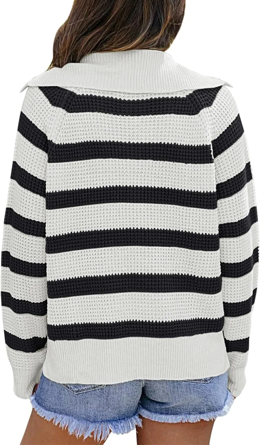 PINKMSTYLE Womens Striped Sweaters Button Henley Neck Long Sleeve Knitted Oversized Pullover Tops Fashion Fall Shirts