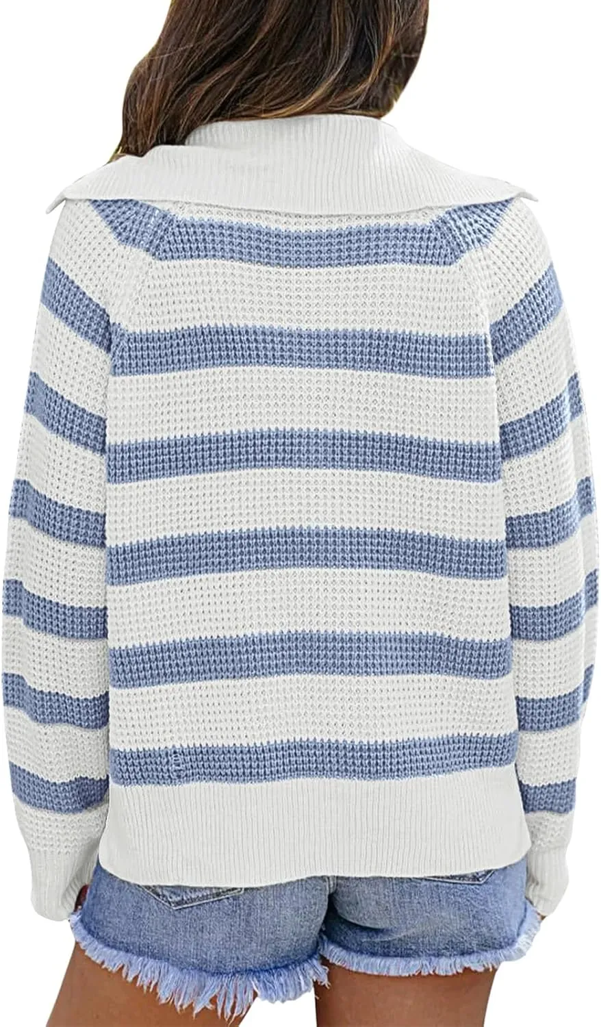 PINKMSTYLE Womens Striped Sweaters Button Henley Neck Long Sleeve Knitted Oversized Pullover Tops Fashion Fall Shirts