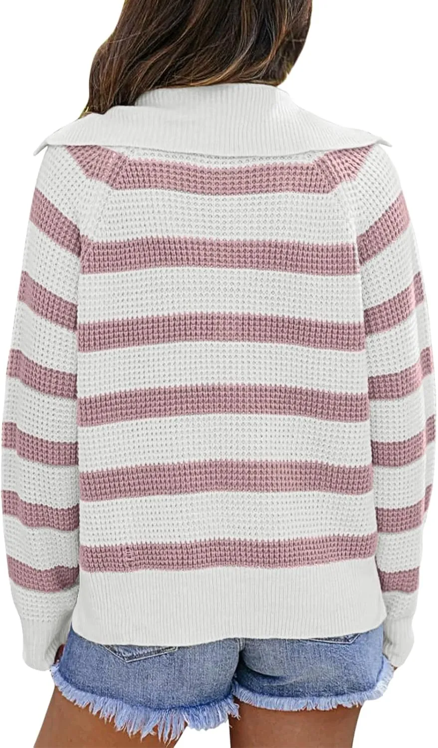 PINKMSTYLE Womens Striped Sweaters Button Henley Neck Long Sleeve Knitted Oversized Pullover Tops Fashion Fall Shirts