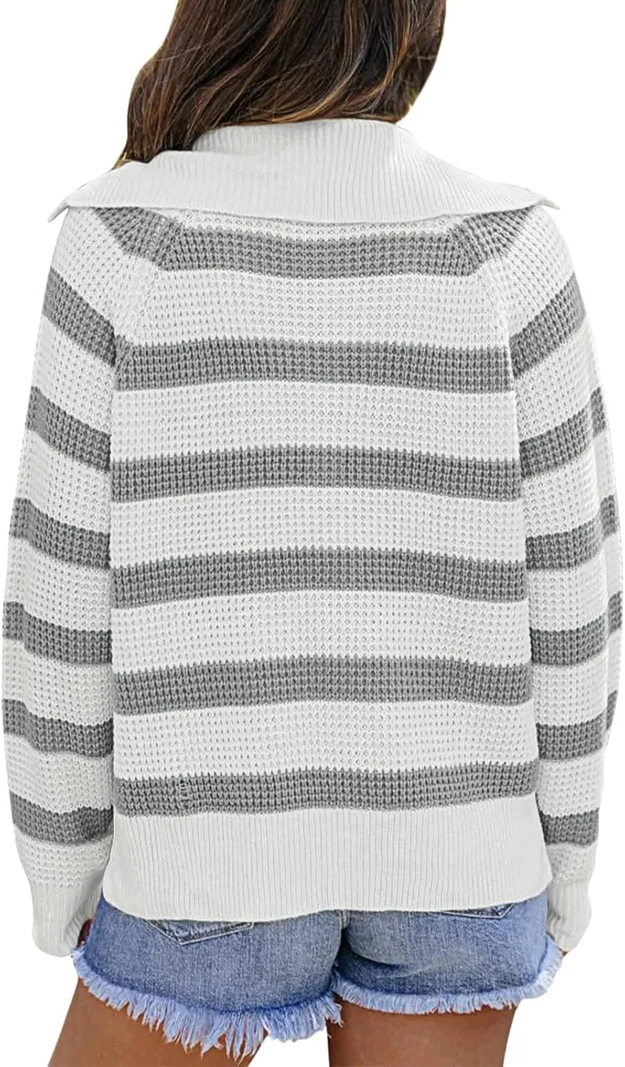 PINKMSTYLE Womens Striped Sweaters Button Henley Neck Long Sleeve Knitted Oversized Pullover Tops Fashion Fall Shirts
