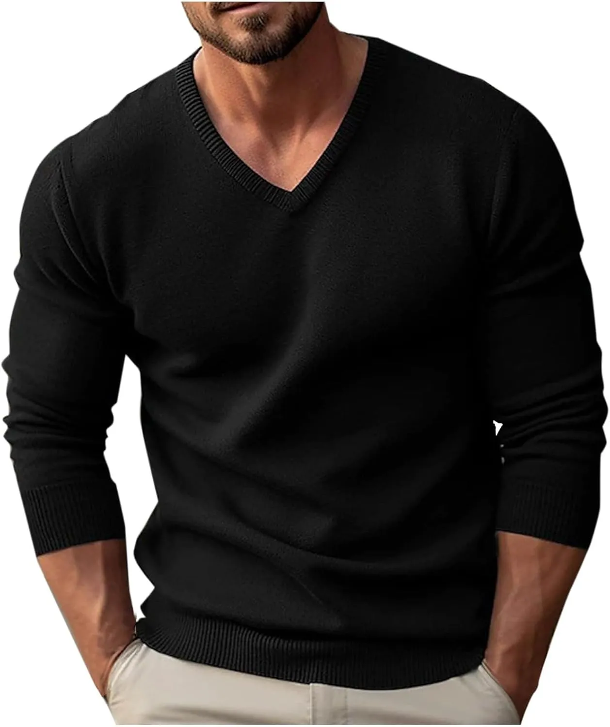 Soft Cozy Sweaters for Men V Neck Long Sleeve Pullover Sweater Slim Fit Dress Sweater Lightweight Knitted Sweaters