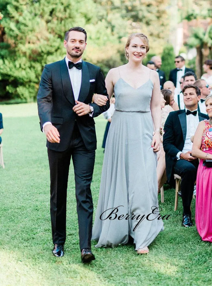 Spaghetti Straps Elegant Bridesmaid Dresses, Chiffon Simple Bridesmaid Dresses
