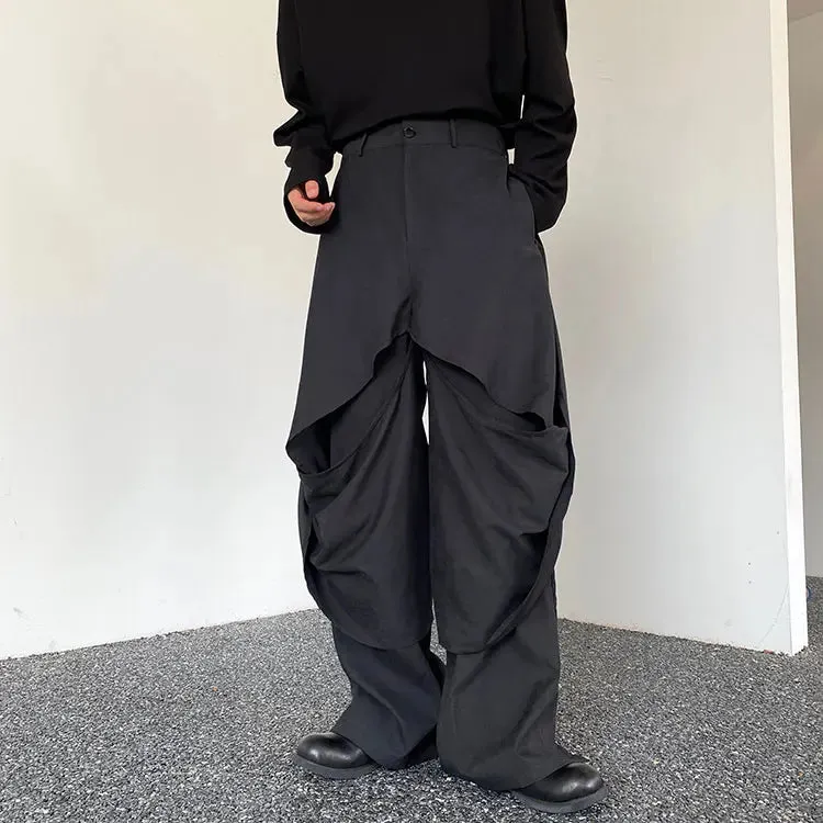 Straight Two-layer Loose Pleated Pants
