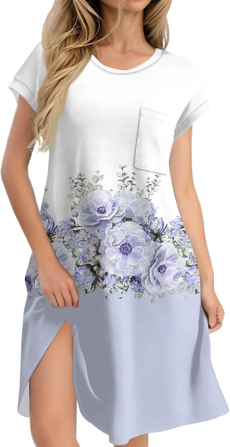 Summer Dresses for Women 2025s Casual Cap Sleeve Crewneck Loose Mini Dresses Casual Retro Beach T Shirt Dres