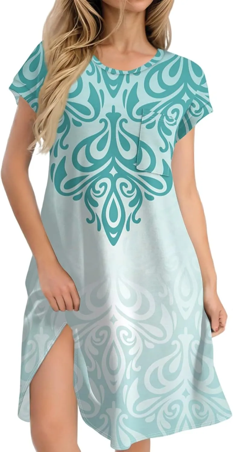 Summer Dresses for Women 2025s Casual Cap Sleeve Crewneck Loose Mini Dresses Casual Retro Beach T Shirt Dres