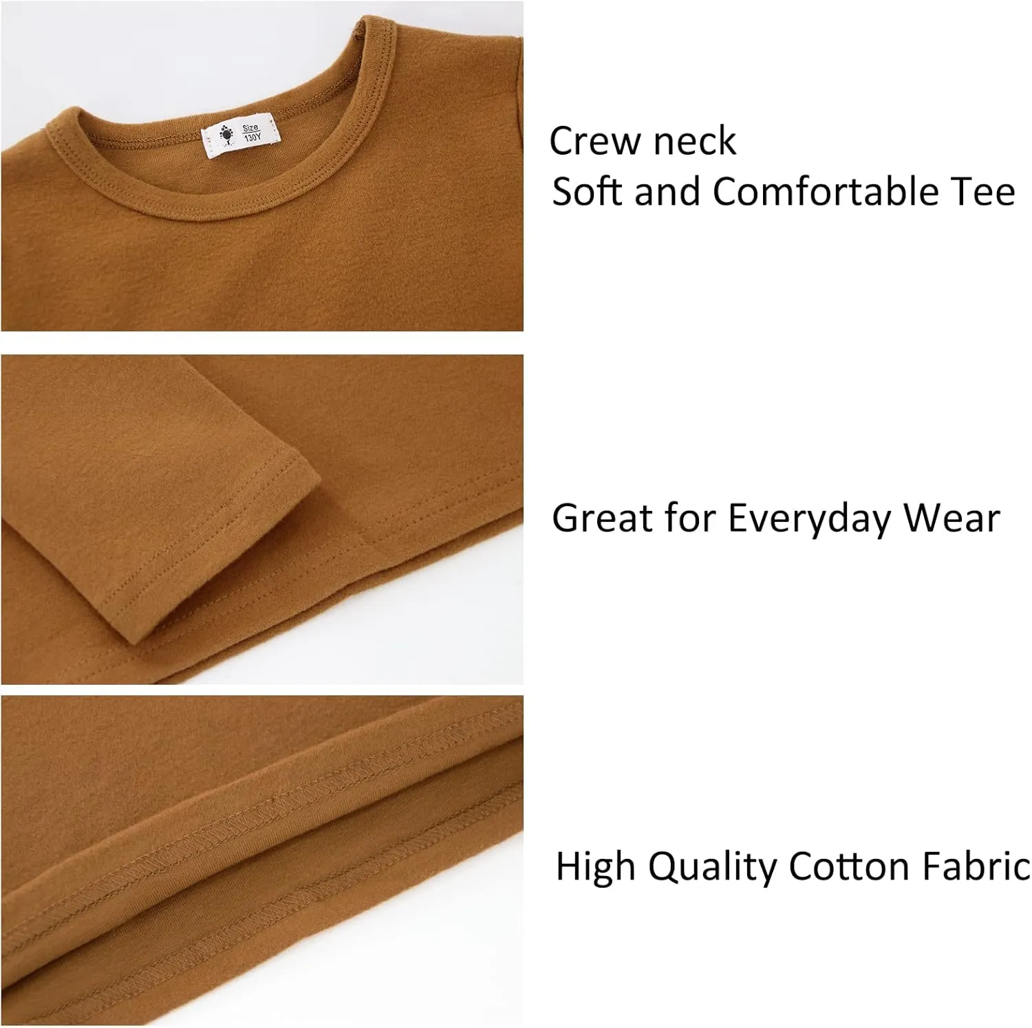 Toddlers Long Sleeve T-Shirt Soft Cotton Top Tees for Girls and Boys 1-Pack