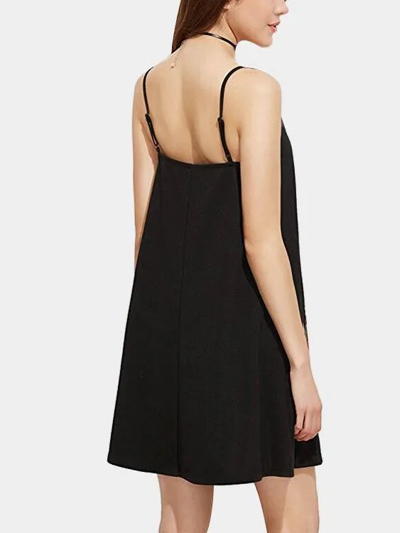 Wholesale Black V-Neck Sleeveless Embroidered Casual Dresses