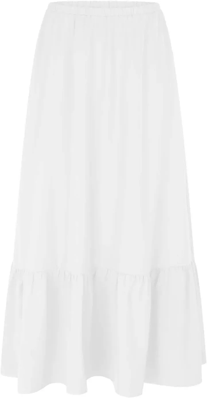 Women Long Skirt Boho Elastic Waist Pleated A-Line Flowy Swing Tiered Long Beach Dress Comfortable Simple