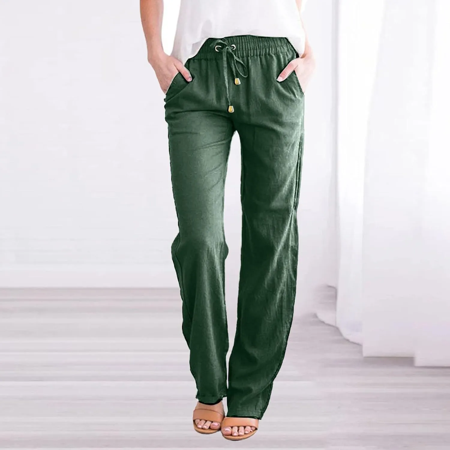 Women Trouser Pants Straight Leg Plus Size Wide Leg Stretch Pants Loose Lounge Pants Cotton Linen Trendy Sweatpant