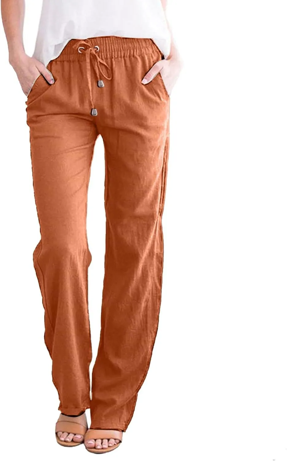Women Trouser Pants Straight Leg Plus Size Wide Leg Stretch Pants Loose Lounge Pants Cotton Linen Trendy Sweatpant