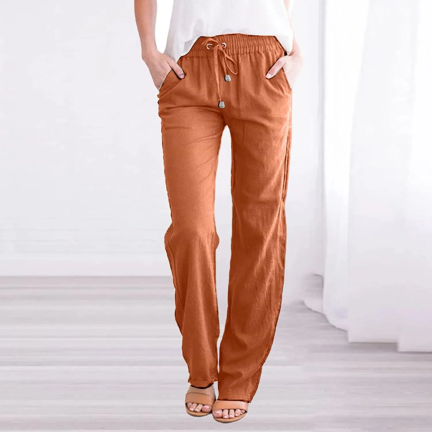 Women Trouser Pants Straight Leg Plus Size Wide Leg Stretch Pants Loose Lounge Pants Cotton Linen Trendy Sweatpant