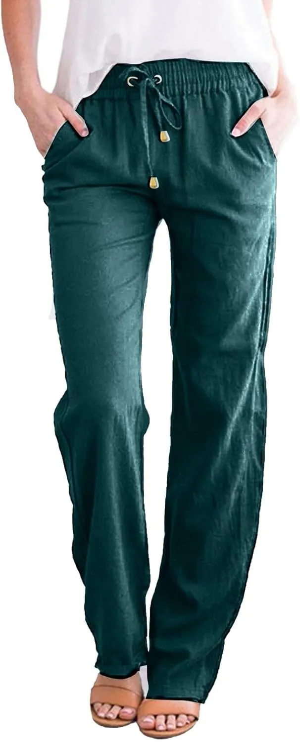 Women Trouser Pants Straight Leg Plus Size Wide Leg Stretch Pants Loose Lounge Pants Cotton Linen Trendy Sweatpant
