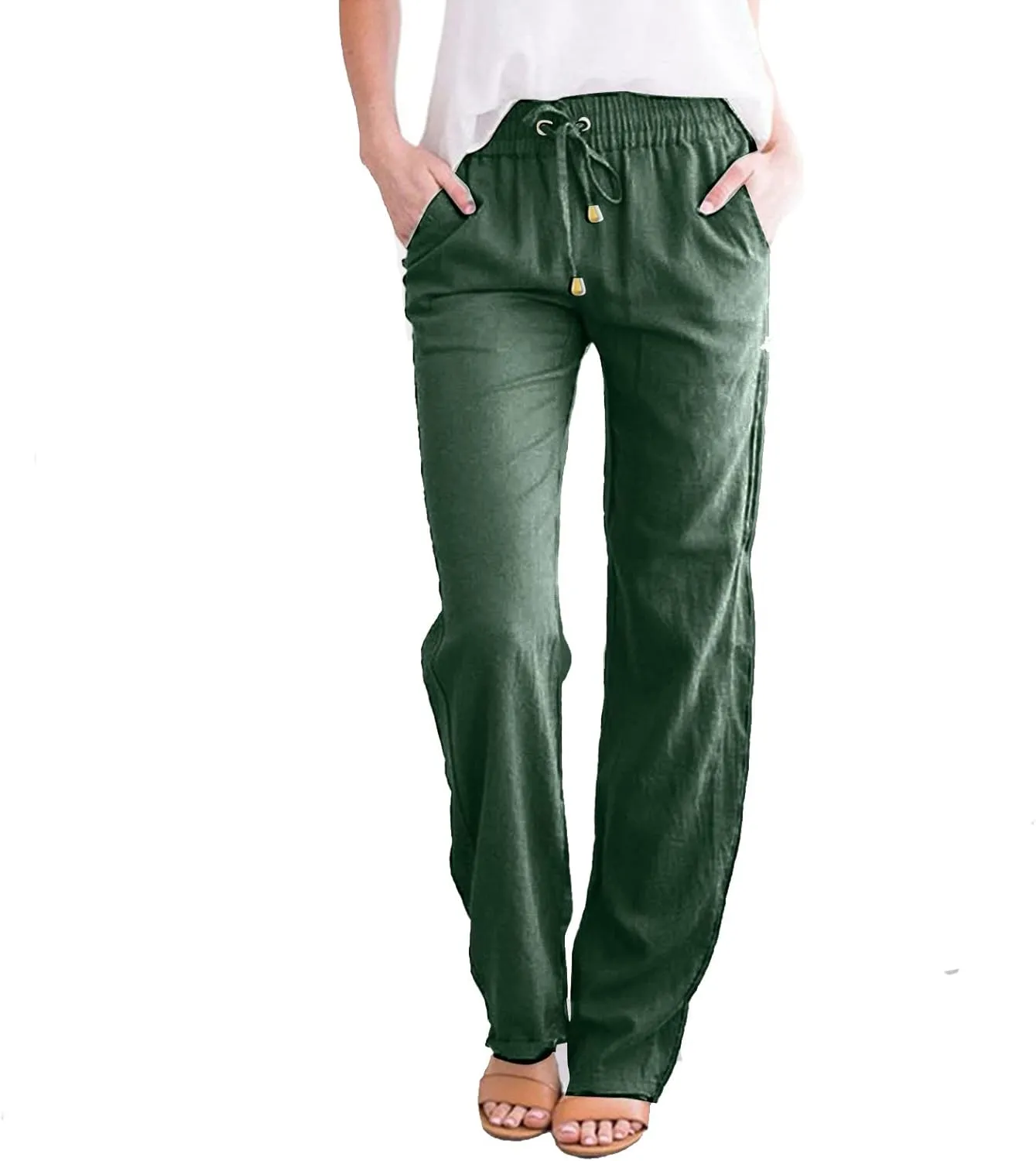 Women Trouser Pants Straight Leg Plus Size Wide Leg Stretch Pants Loose Lounge Pants Cotton Linen Trendy Sweatpant