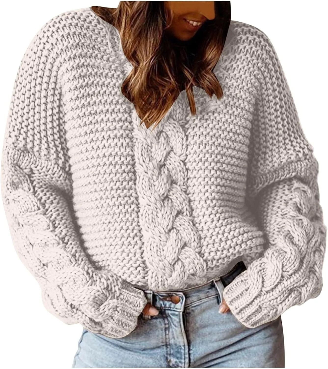 Womens Cable Knit Sweaters Fashion 2024 Loose Casual Cozy Chunky Pullover Tops Crewneck Knitted Winter Sweater