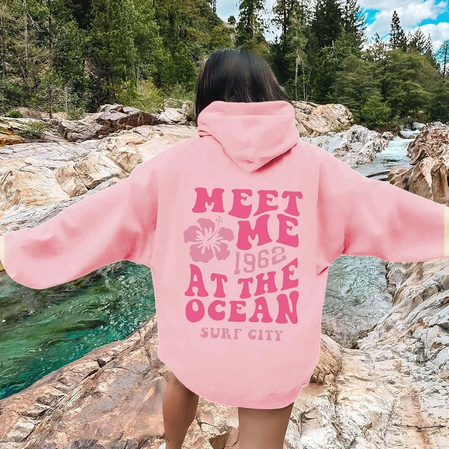 Womens Letter Floral Print Hoodie 2024 Oversized Baggy Trendy Thermal Sweatshirts Cozy Hip Hop Y2K Casual Streetwear