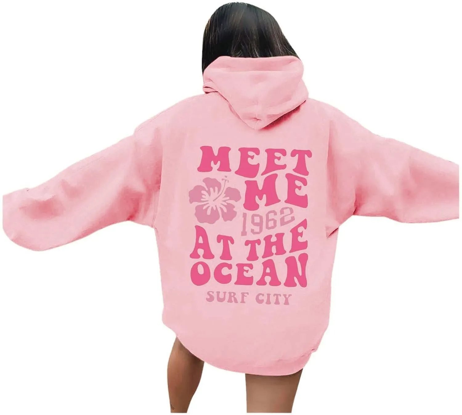 Womens Letter Floral Print Hoodie 2024 Oversized Baggy Trendy Thermal Sweatshirts Cozy Hip Hop Y2K Casual Streetwear
