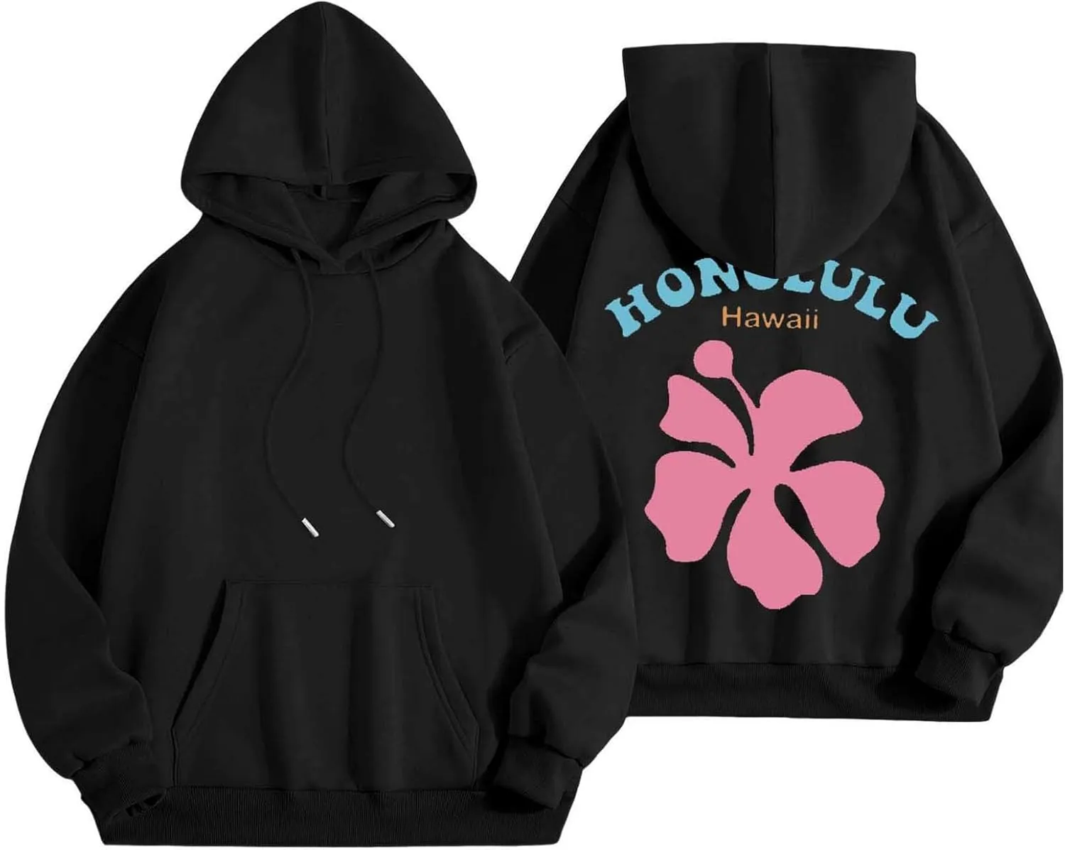 Womens Letter Floral Print Hoodie 2024 Oversized Baggy Trendy Thermal Sweatshirts Cozy Hip Hop Y2K Casual Streetwear